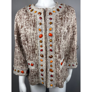 Just B Embellished Linen Jacket Brown Beige Large